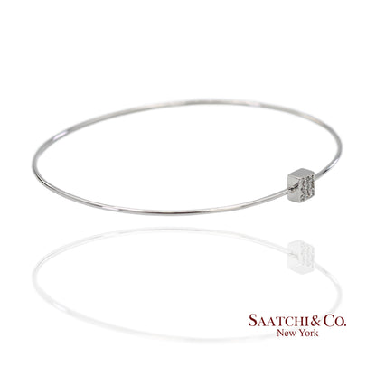 18K(750) Solid White Gold Natural Diamond Square Shape Bangle Bracelet