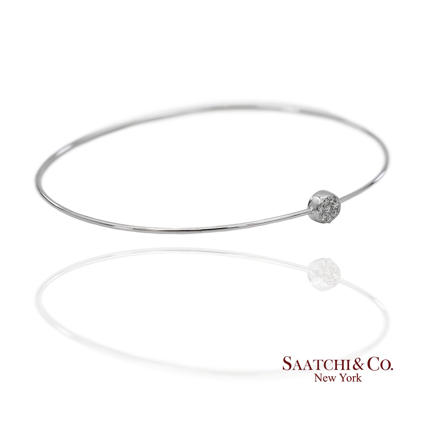 18K(750) Solid White Gold Natural Diamond Round Shape Bangle Bracelet