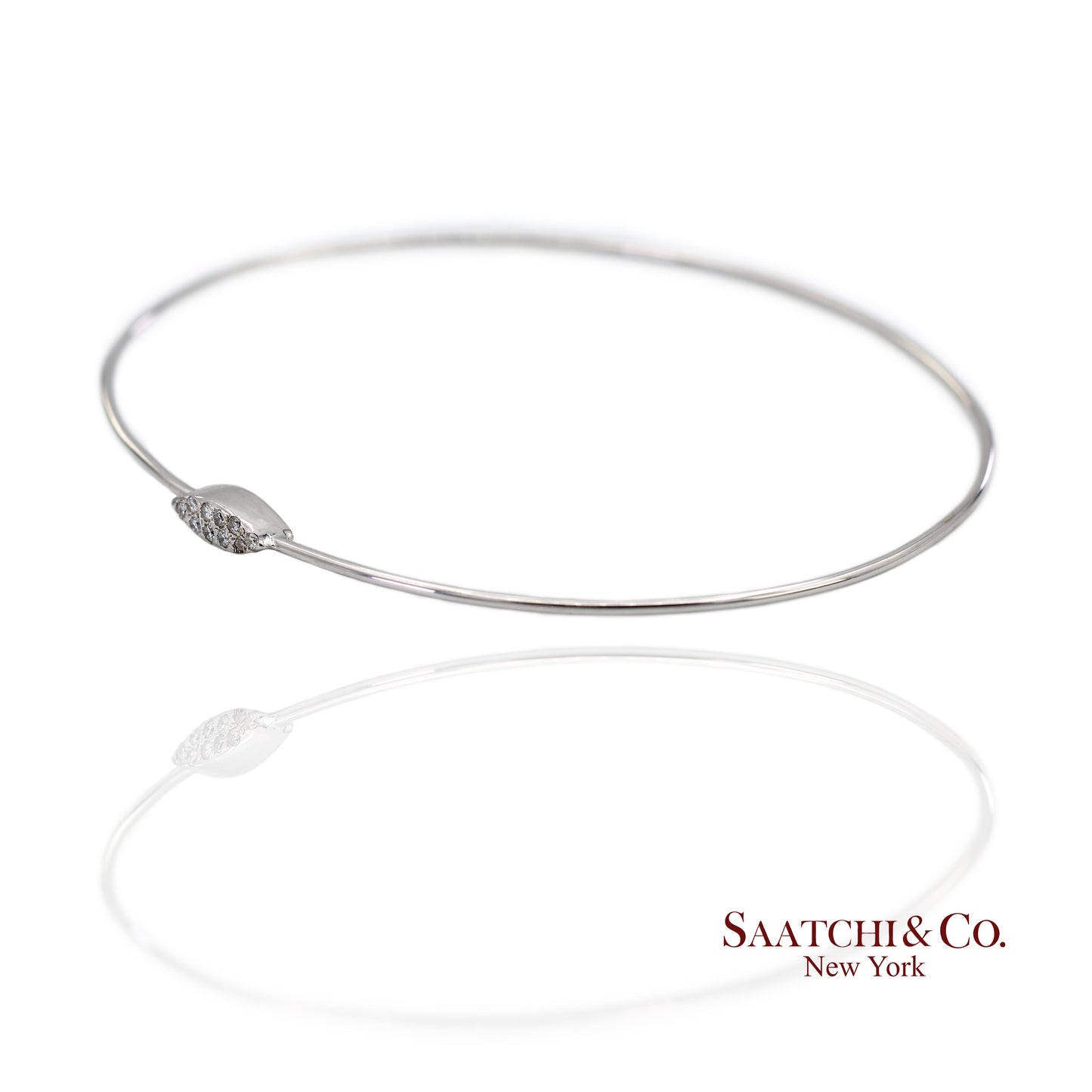 18K(750) Solid White Gold Natural Diamond Marquise Shape Bangle Bracelet