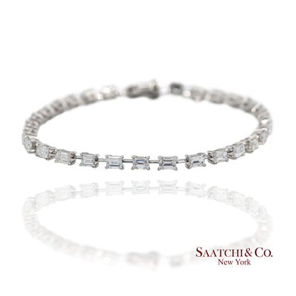 18K(750) White Gold Natural Diamond Emerald Cut Tennis Bracelet