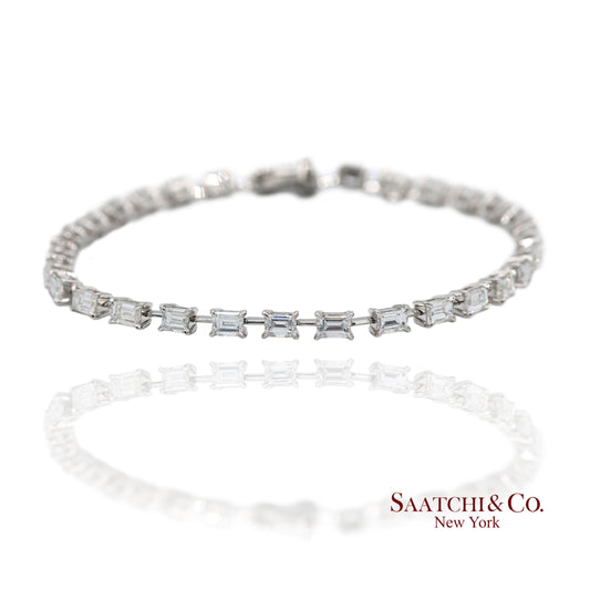 18K(750) White Gold Natural Diamond Emerald Cut Tennis Bracelet