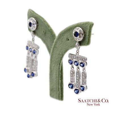 14K(585) Vintage White Gold Natural Diamond and Sapphire Earrings