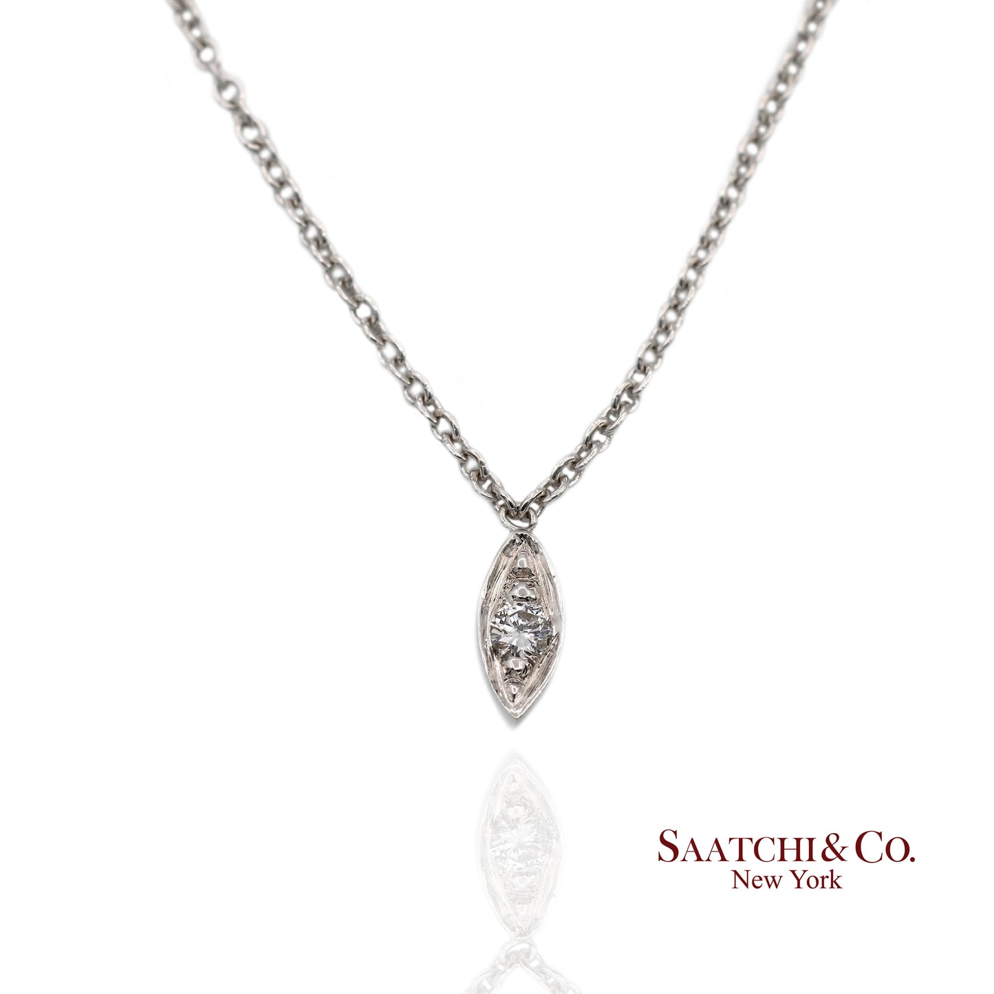 18K(750) White Gold Natural Diamond Marquise Shape Pendant Necklace with Chain