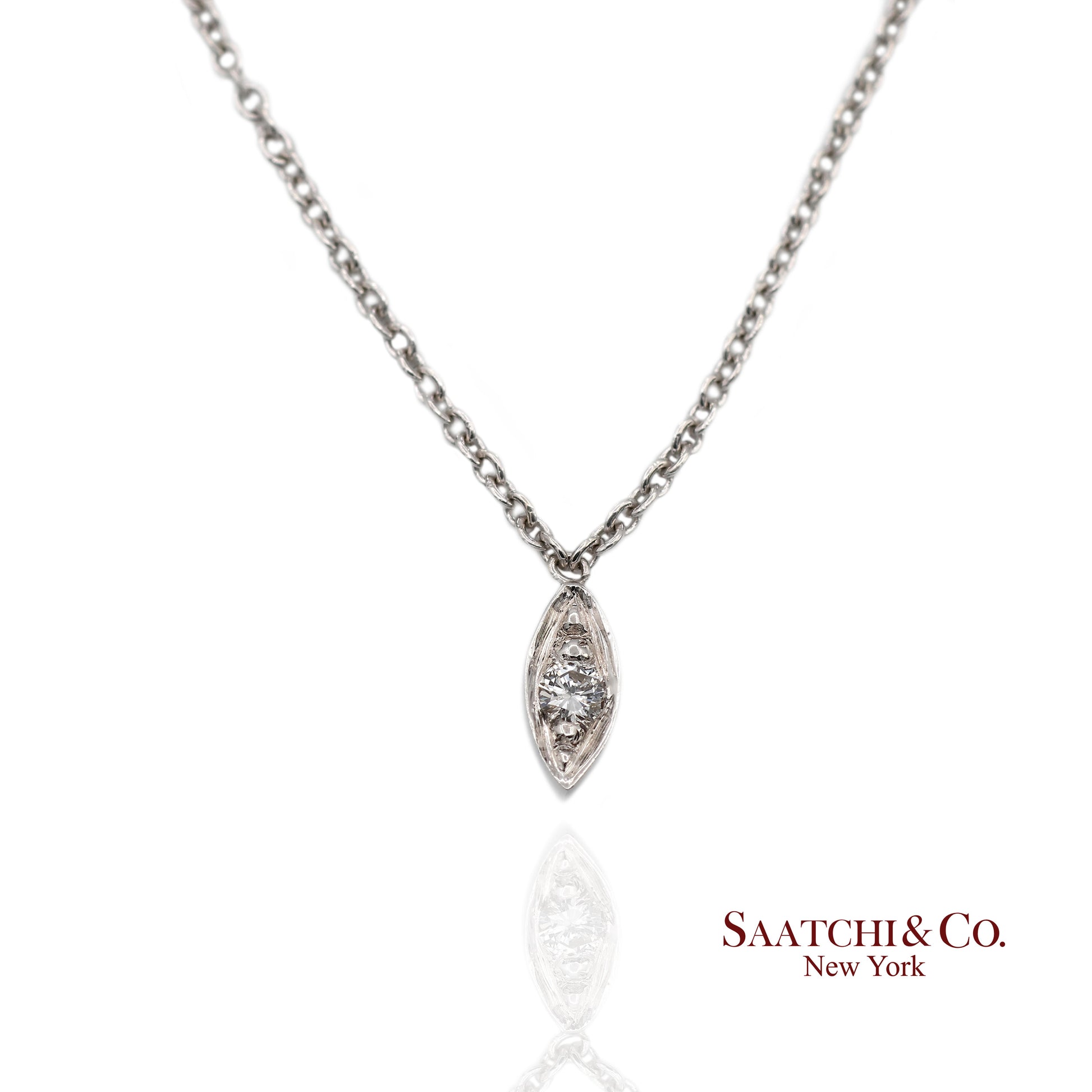 18K(750) White Gold Natural Diamond Marquise Shape Pendant Necklace with Chain