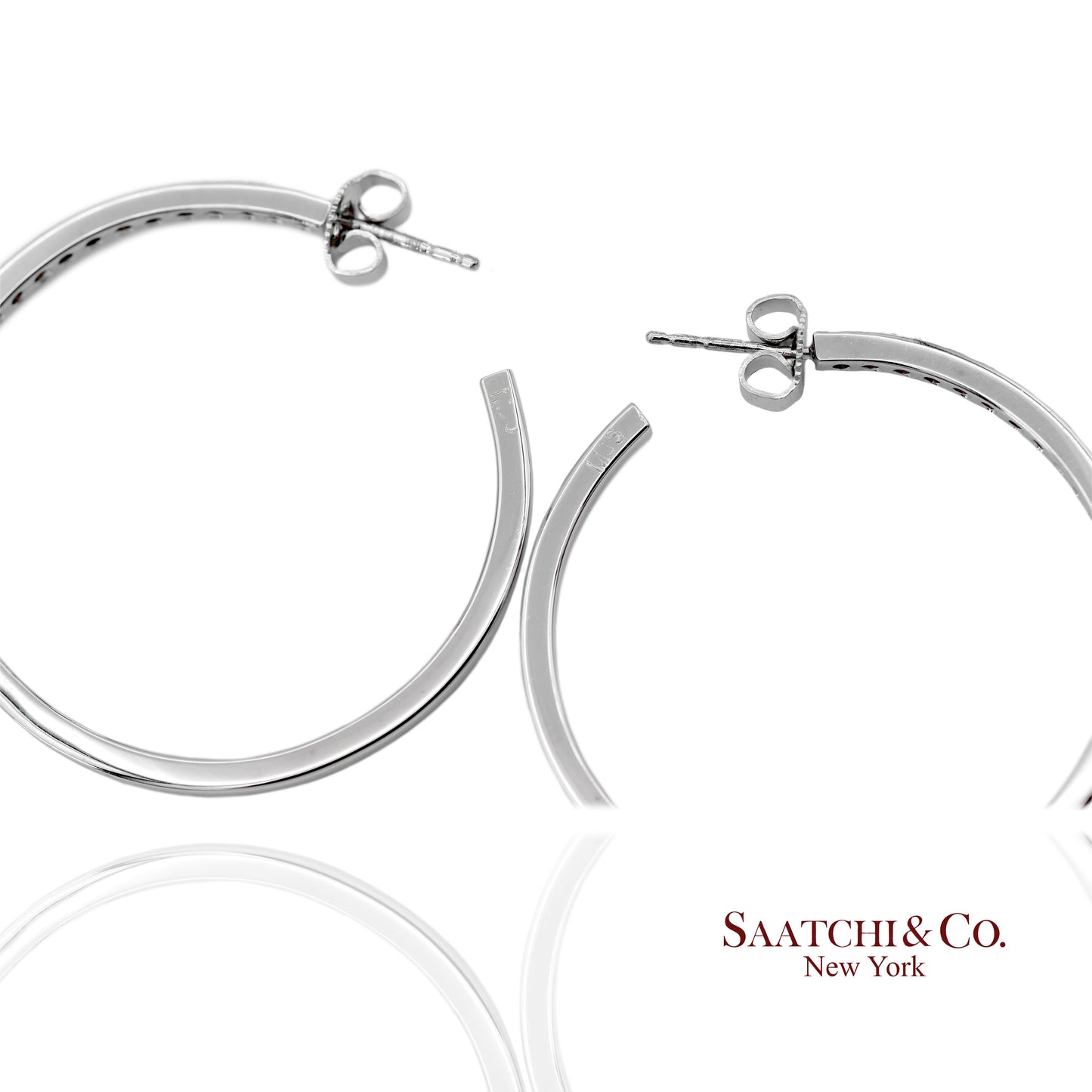 18K(750) Solid White Gold Natural Diamond Hoop Earrings