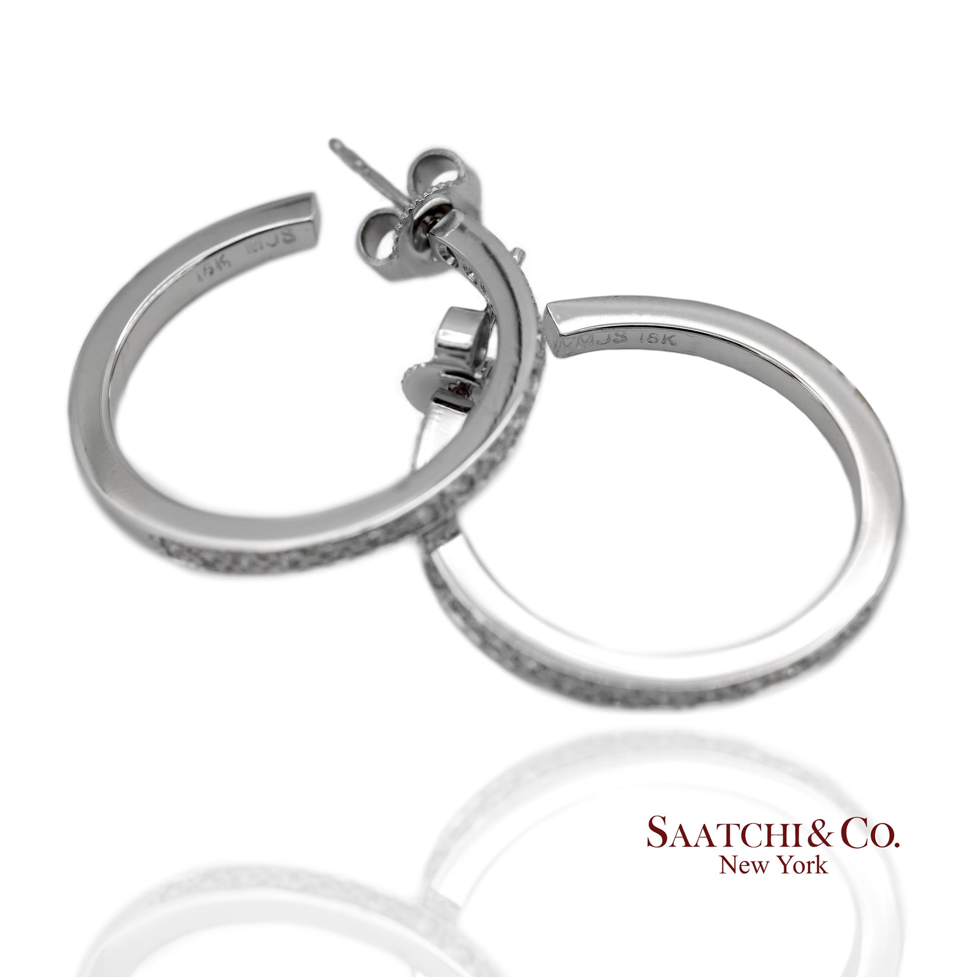 18K(750) Solid White Gold Natural Diamond Hoop Earrings