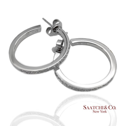18K(750) Solid White Gold Natural Diamond Hoop Earrings