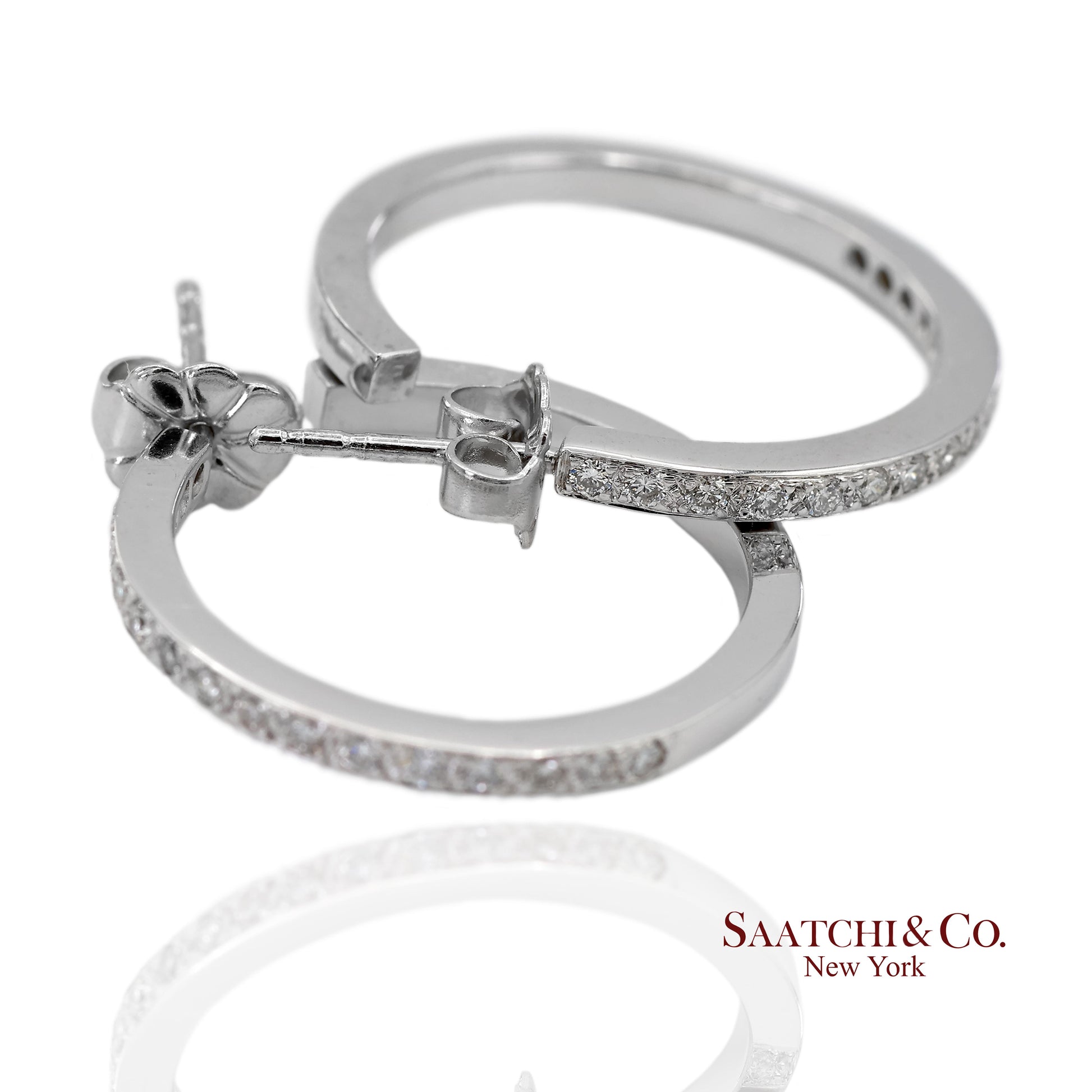 18K(750) Solid White Gold Natural Diamond Hoop Earrings