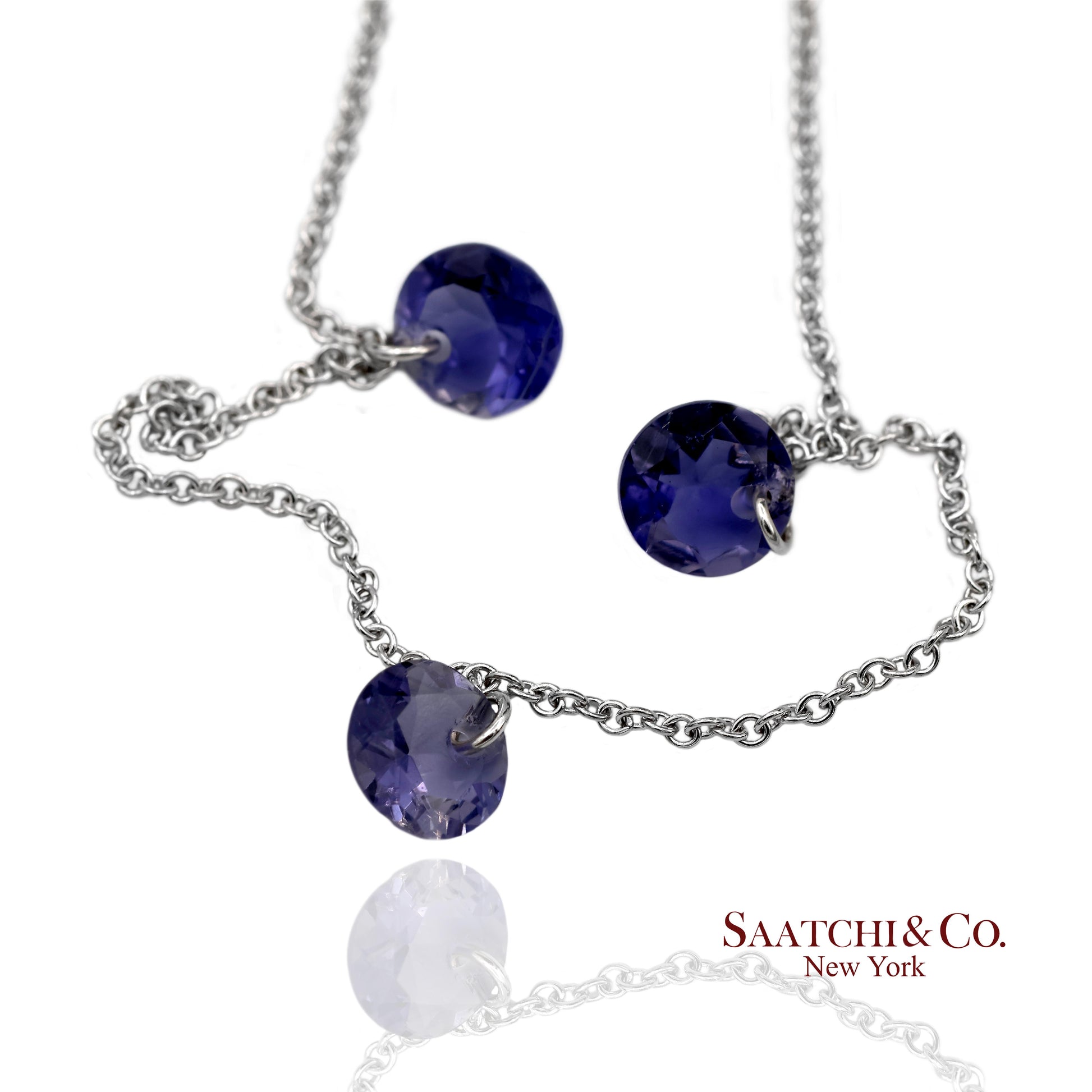 18K(750) White Gold Natural Amethyst Pendant Necklace with Chain