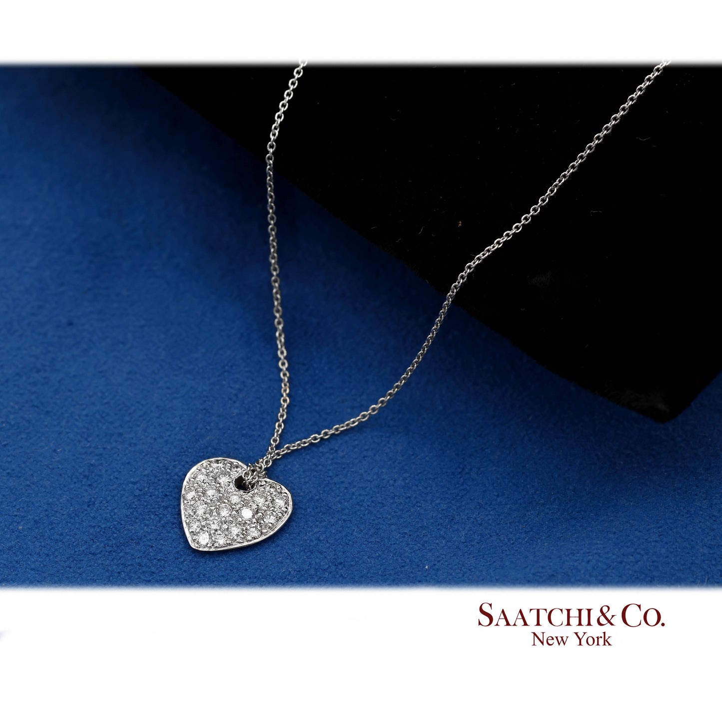 18K(750) White Gold Natural Diamond Heart Shape Pendant Necklace with Chain