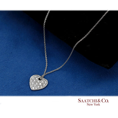 18K(750) White Gold Natural Diamond Heart Shape Pendant Necklace with Chain