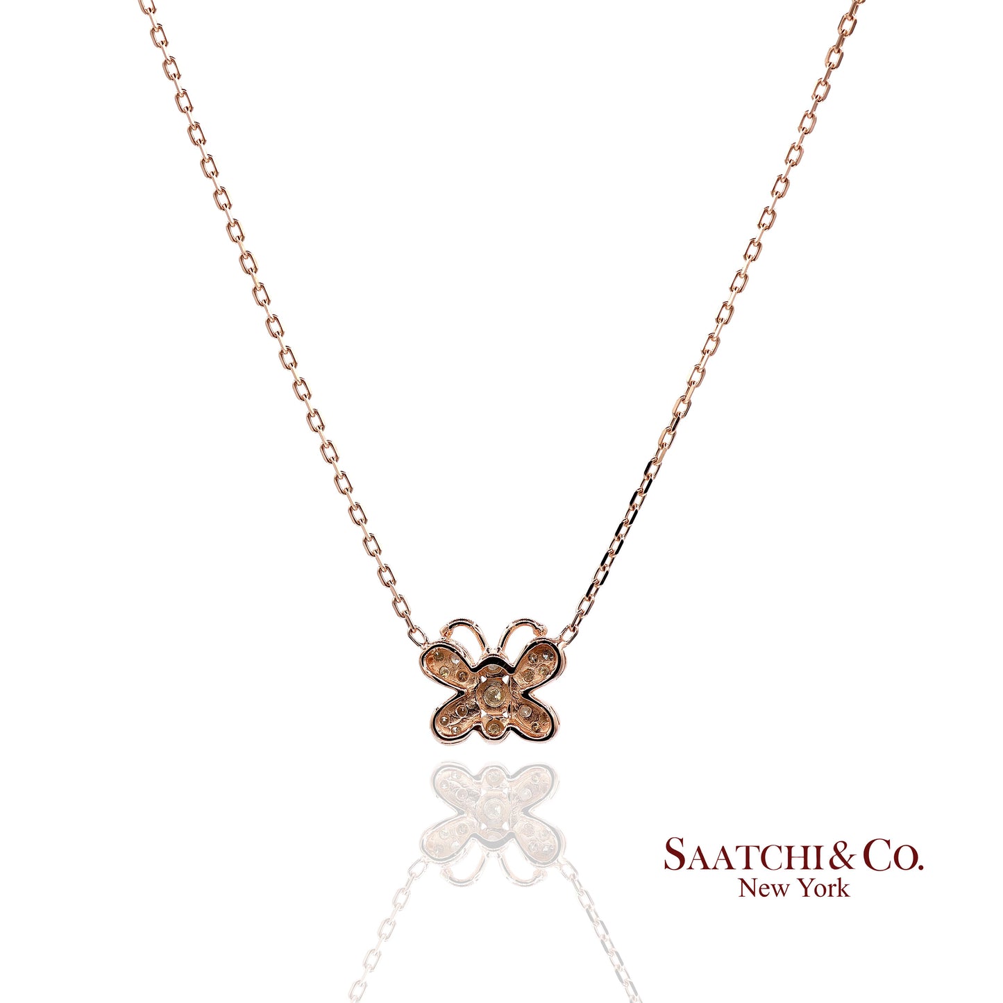 14K(585) Rose Gold Natural Diamond Butterfly Pendant Necklace with Chain