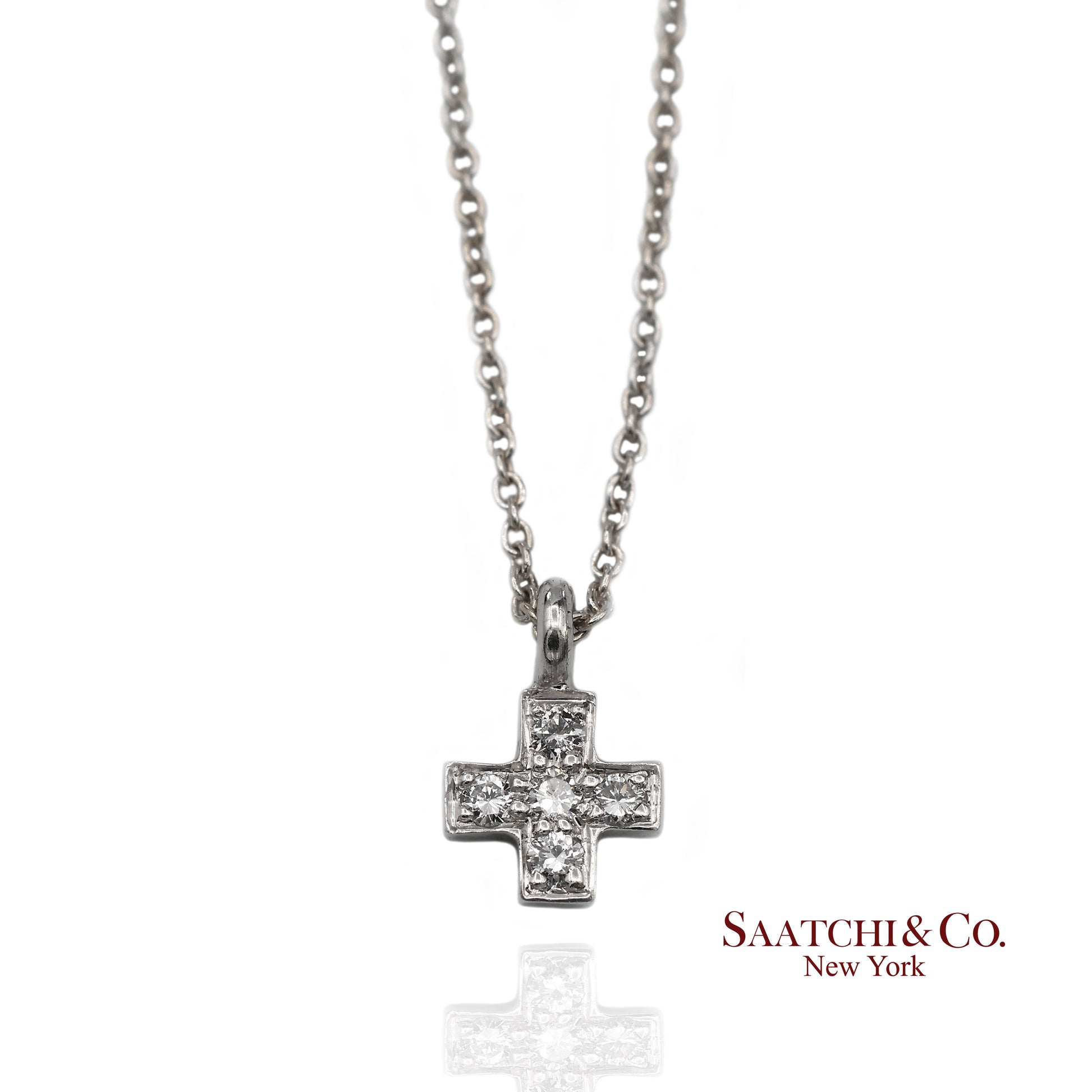 18K(750) White Gold Natural Diamond Cross Pendant Necklace with Chain