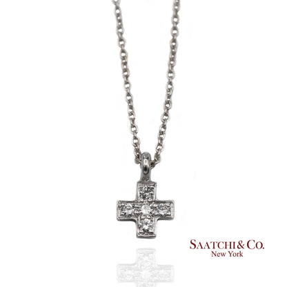 18K(750) White Gold Natural Diamond Cross Pendant Necklace with Chain