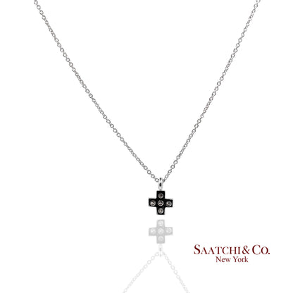 18K(750) White Gold Natural Diamond Cross Pendant Necklace with Chain