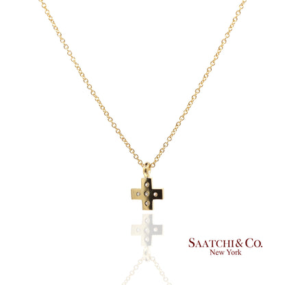 18K(750) Yellow Gold Natural Diamond Cross Pendant Necklace with Chain