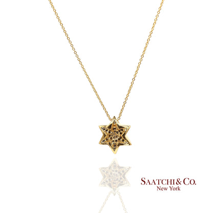 18K(750) Yellow Gold Natural Diamond Star Shape Pendant Necklace with Chain