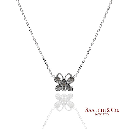 14K(585) White Gold Natural Diamond Butterfly Pendant Necklace with Chain