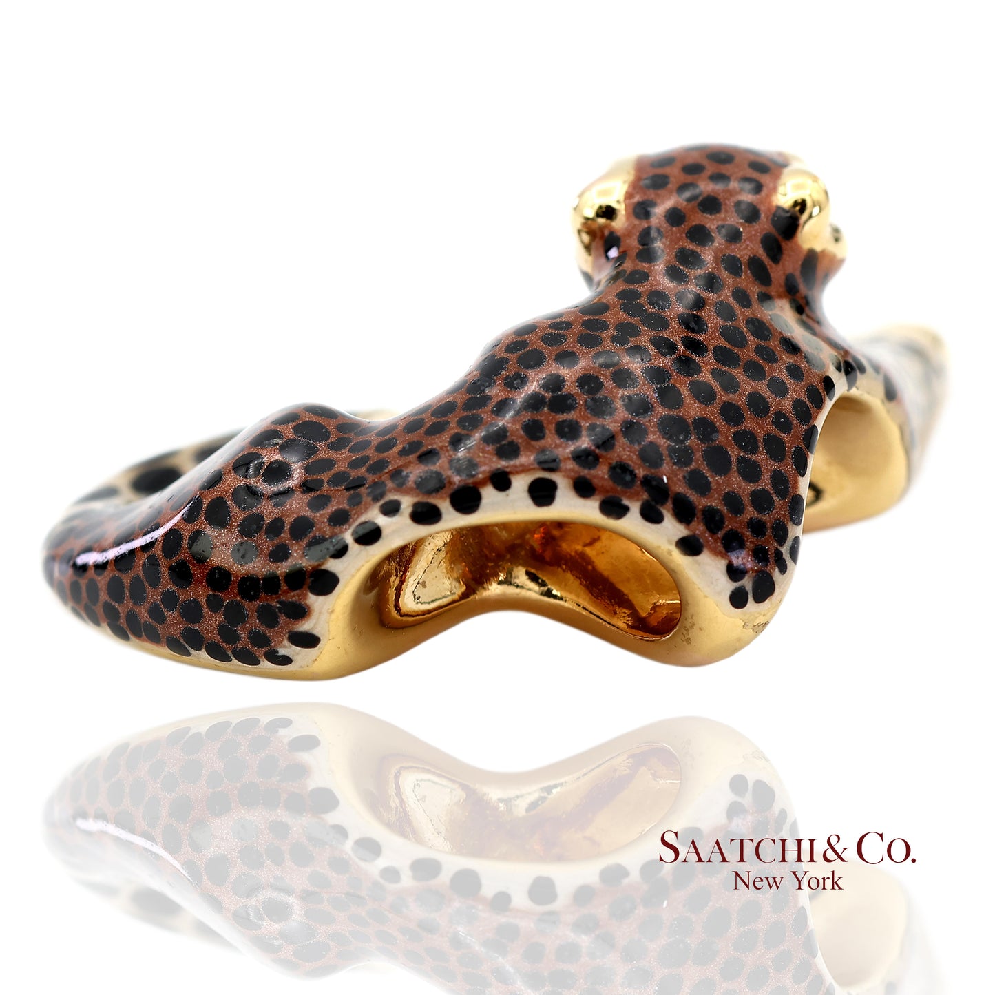 14K (585) Solid Yellow Gold Enamel Leopard Pendant Necklace