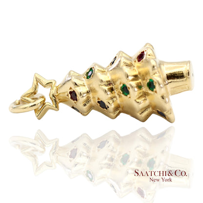 Tiffany & Co. 18K 750 Yellow Gold Rainbow Gemstone Christmas Tree Charm Pendant