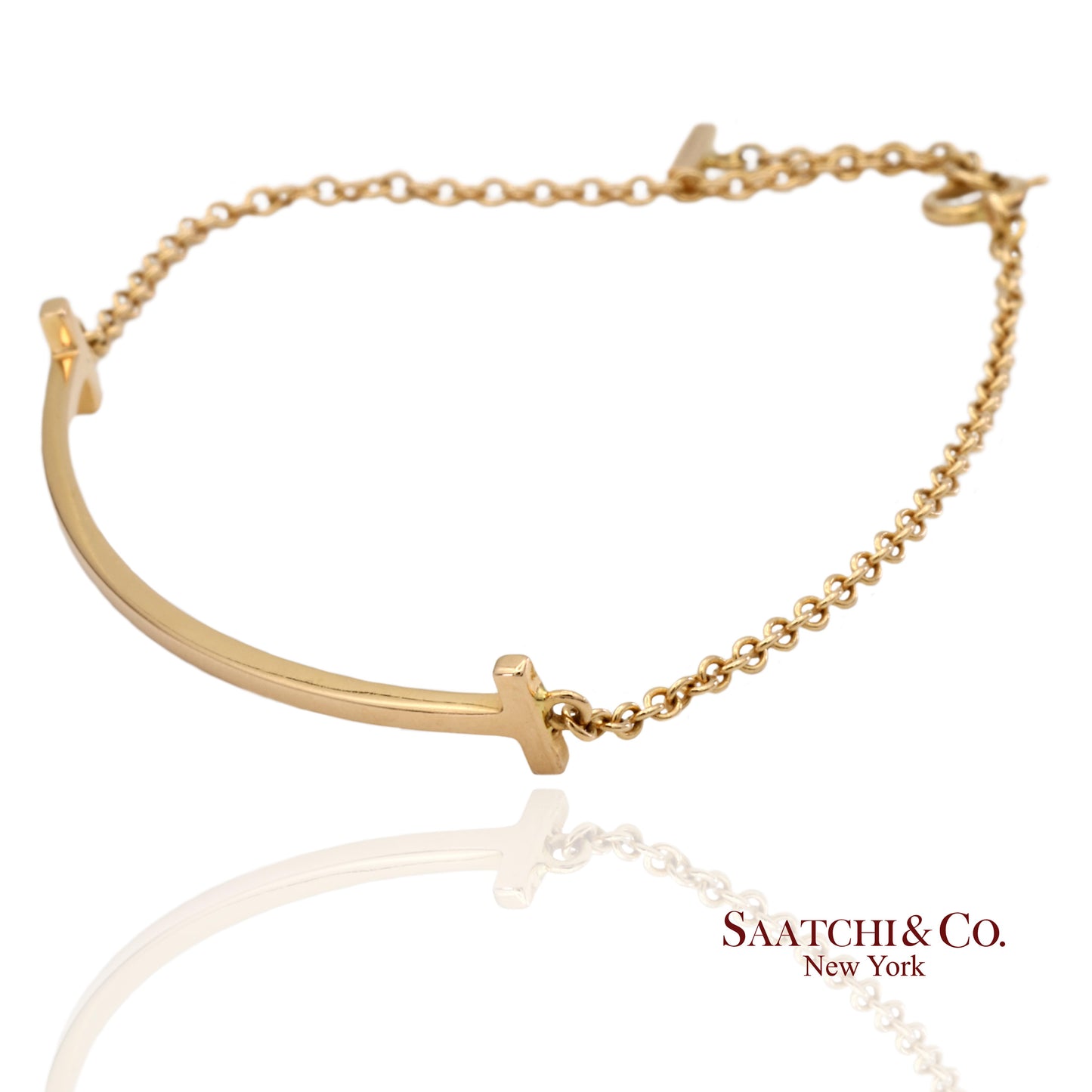 Tiffany & Co. Vintage 18K(750) Solid Yellow Gold T Smile Bracelet
