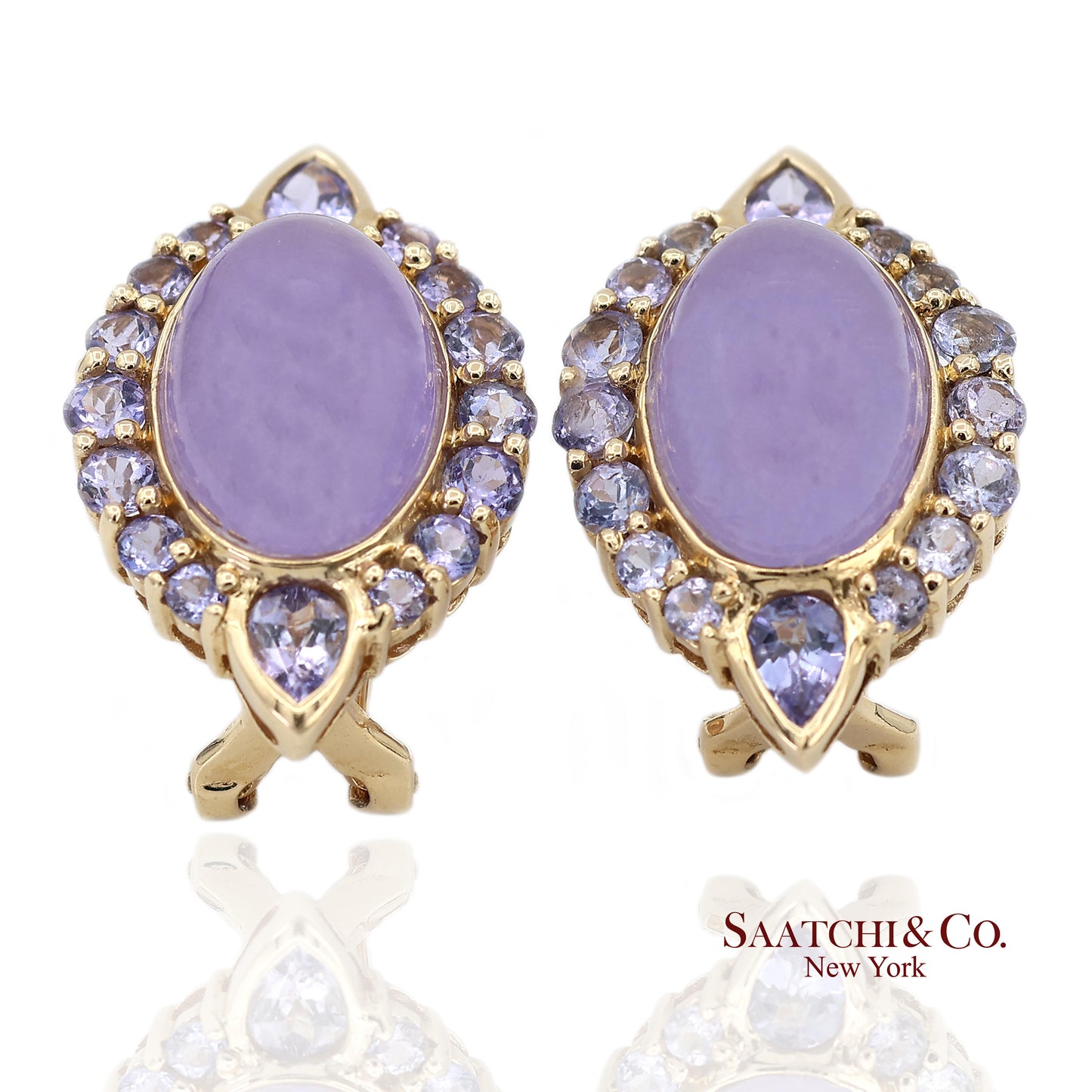 14K(585) Solid Yellow Gold Natural Purple Stone Omega Back Earrings