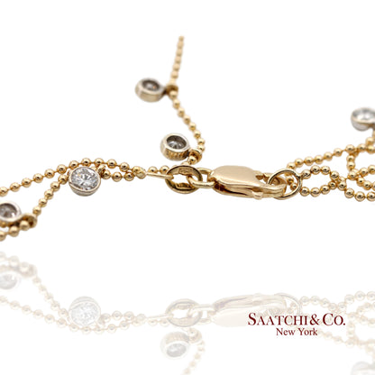 14K(585) Yellow & White Gold Natural Diamond Graduated Drop By the Yard Necklace