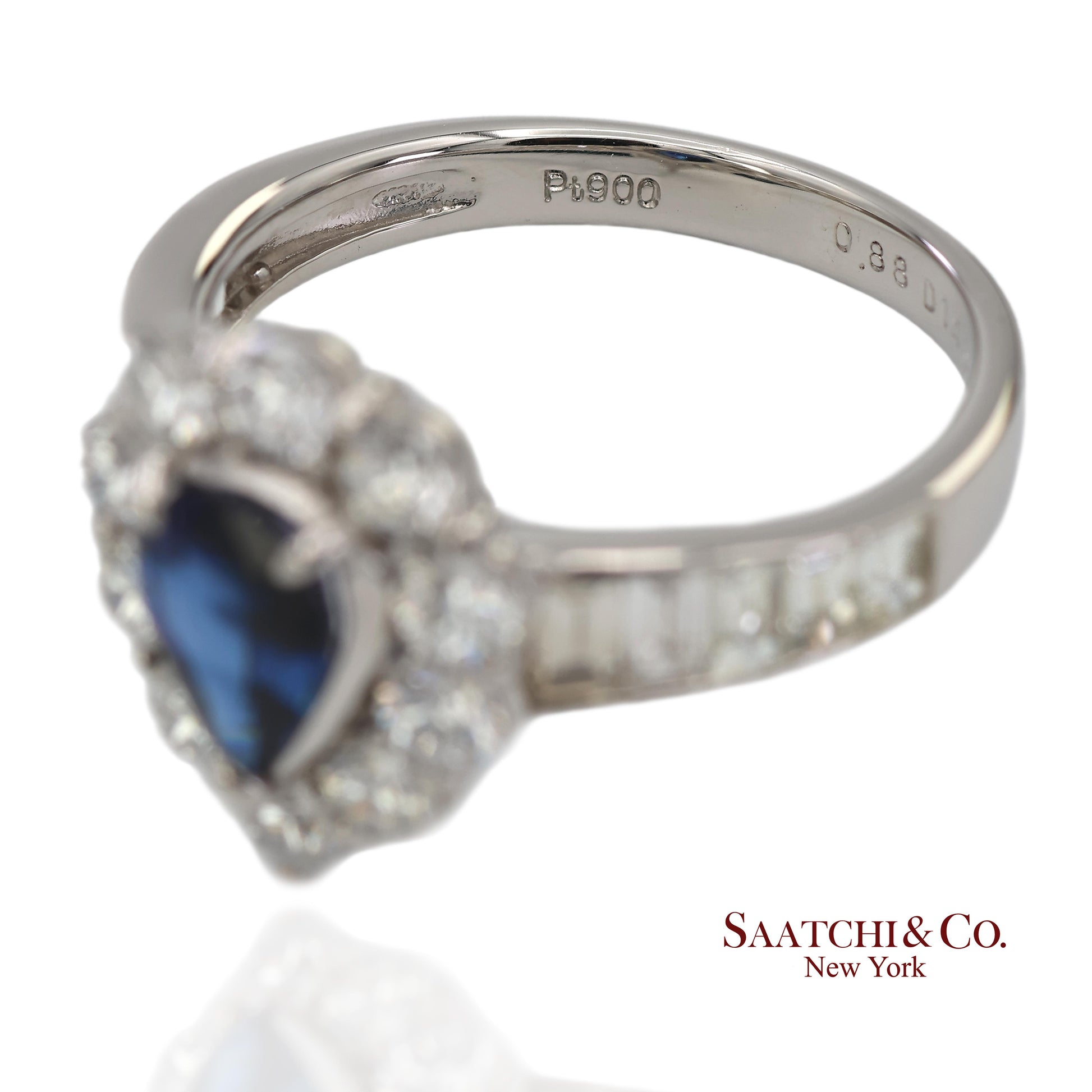 GIA Certified Platinum 900 Blue Sapphire and Natural Diamond Ring