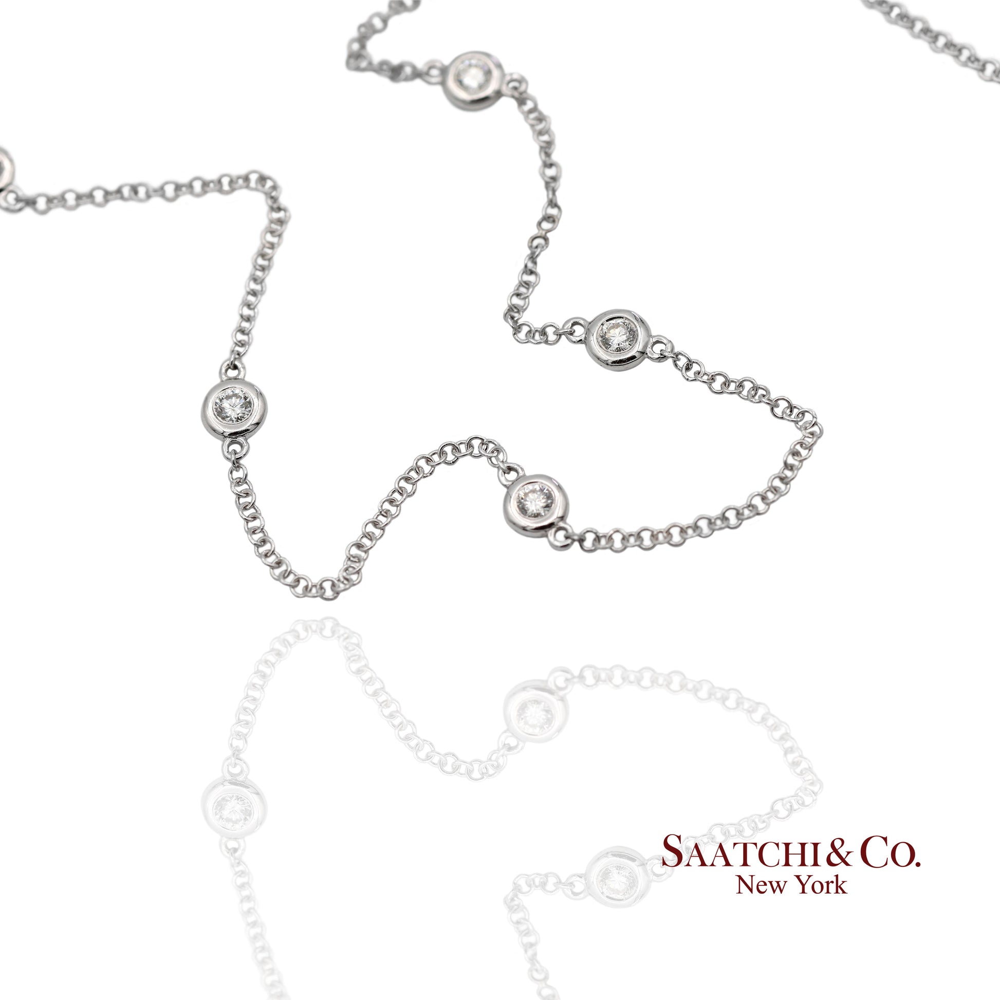 14K(585) White Gold Natural Diamond Adjustable By the Yard Necklace/Pendant