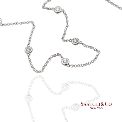 14K(585) White Gold Natural Diamond Adjustable By the Yard Necklace/Pendant