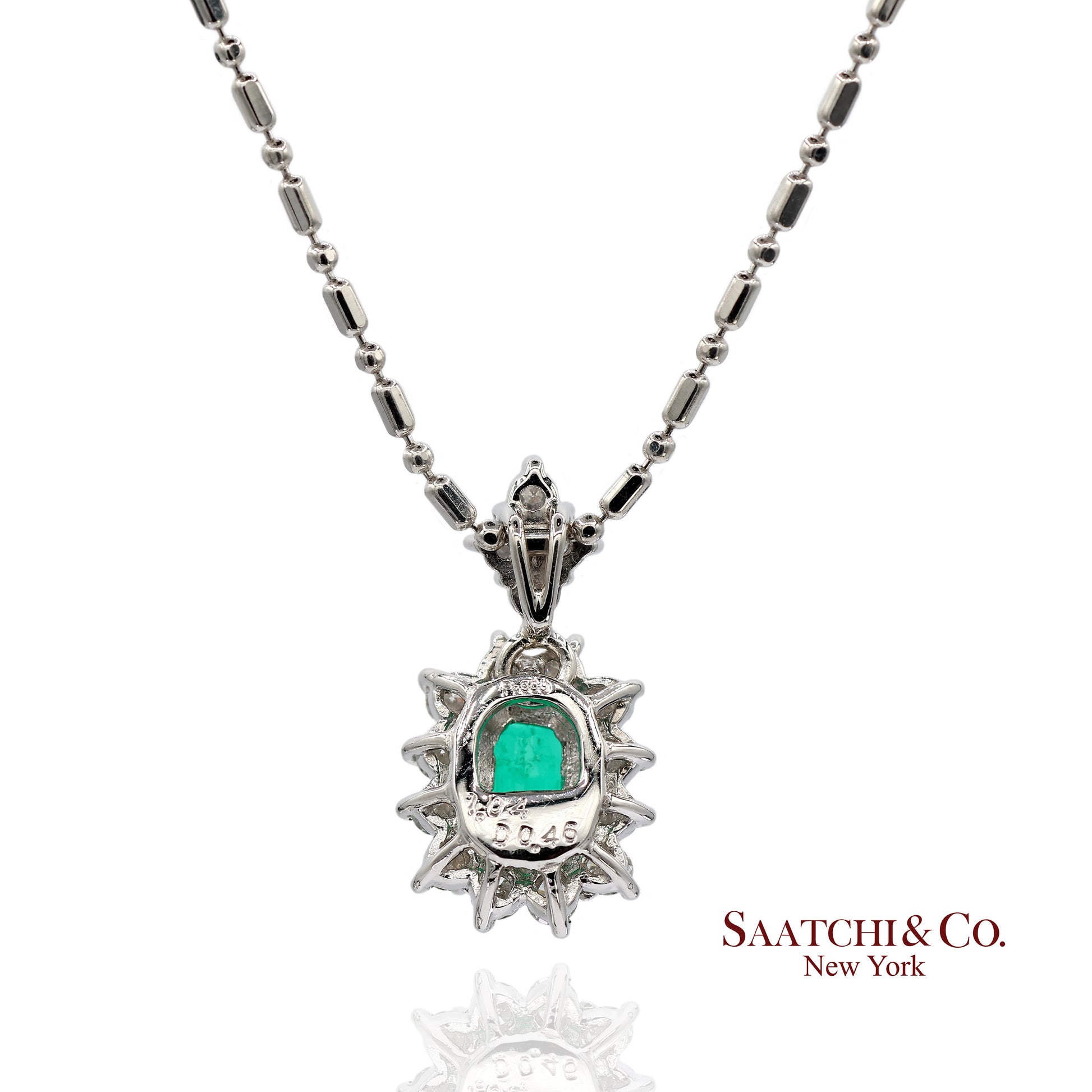 GIA Certified Platinum 900 Emerald & Diamond Pendant with Platinum 850 Chain