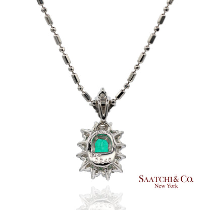 GIA Certified Platinum 900 Emerald & Diamond Pendant with Platinum 850 Chain
