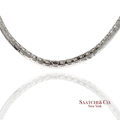 18K 750 Solid White Gold Natural Diamond Buguatte Tennis Necklace