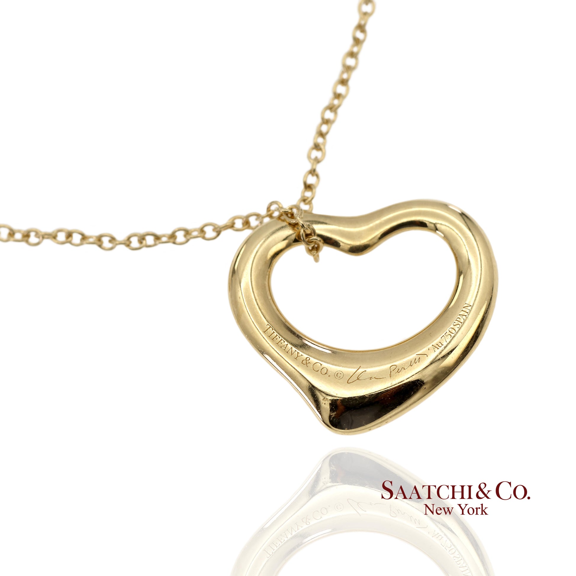 Tiffany & Co. Elsa Peretti 18K 750 Yellow Gold Open Heart Pendant Necklace
