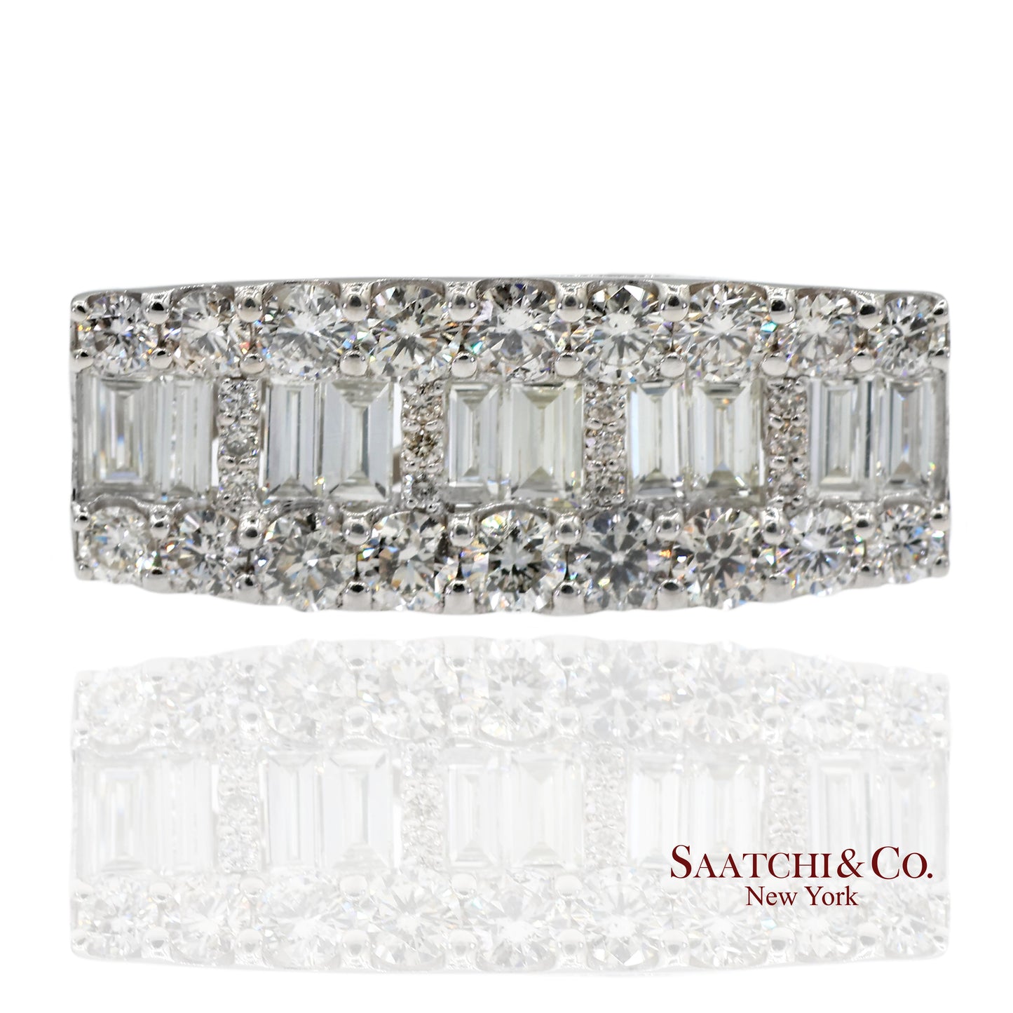 Solid Platinum 900 Baguette & Round Cut Natural Diamond Pendant Necklace