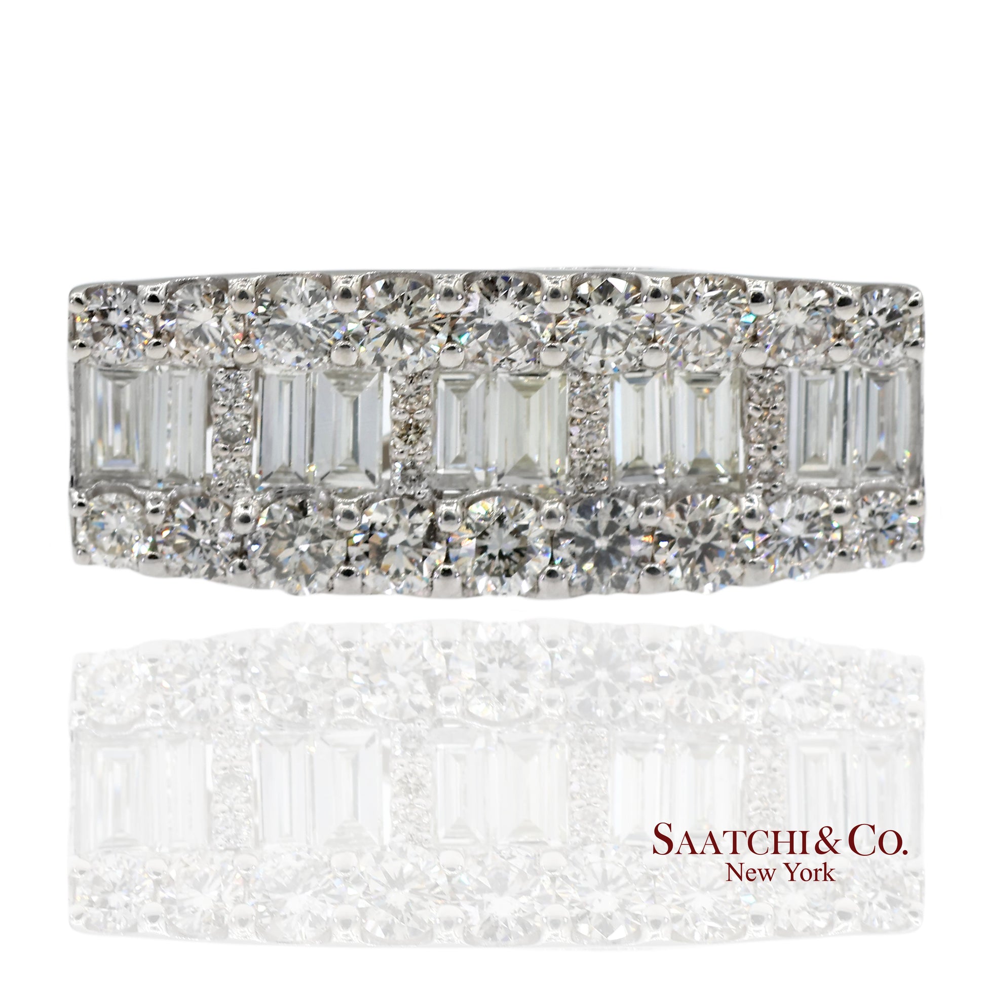 Solid Platinum 900 Baguette & Round Cut Natural Diamond Pendant Necklace