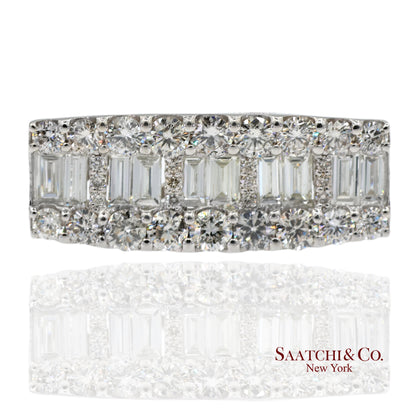 Solid Platinum 900 Baguette & Round Cut Natural Diamond Pendant Necklace