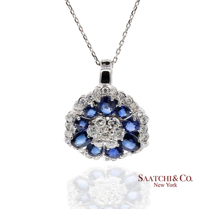0.95ct Natural Diamond & 3.17ct Natural Sapphire 18K White Gold Pendant Necklace