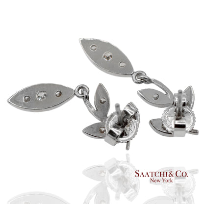 18K 750 Solid White Gold Marquise Shape Natural Diamond Leaf Drop Earrings