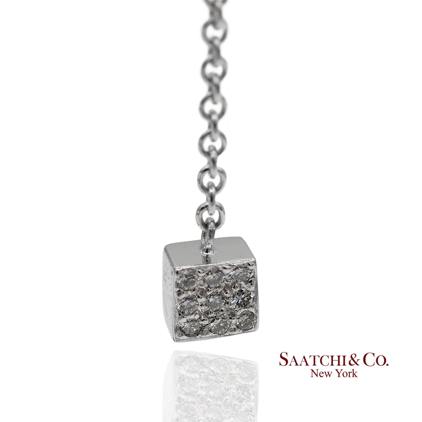 18K 750 Solid White Gold Natural Diamond Box Drop Earrings