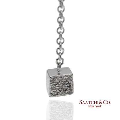 18K 750 Solid White Gold Natural Diamond Box Drop Earrings