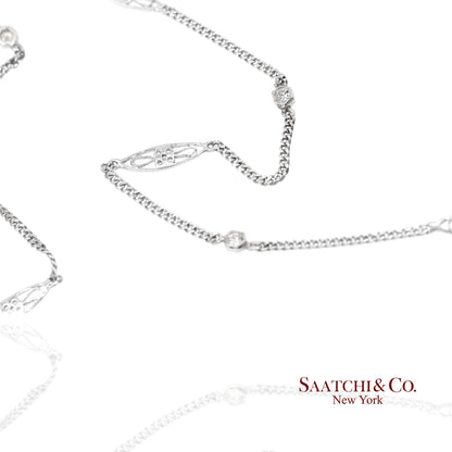 18K 750 Solid White Gold Natural Diamond Chain Necklace
