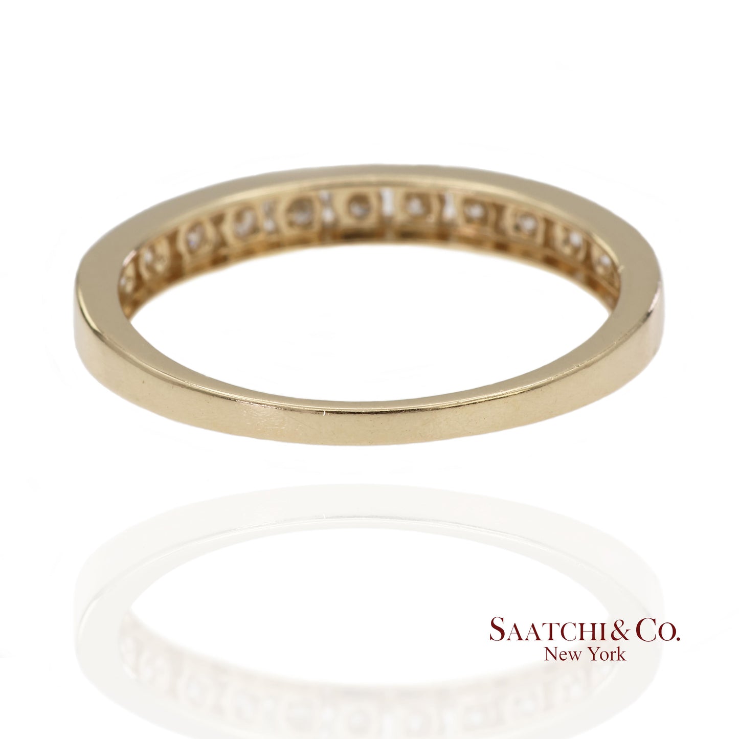 14K 585 Solid Yellow Gold Natural Diamond Band Ring