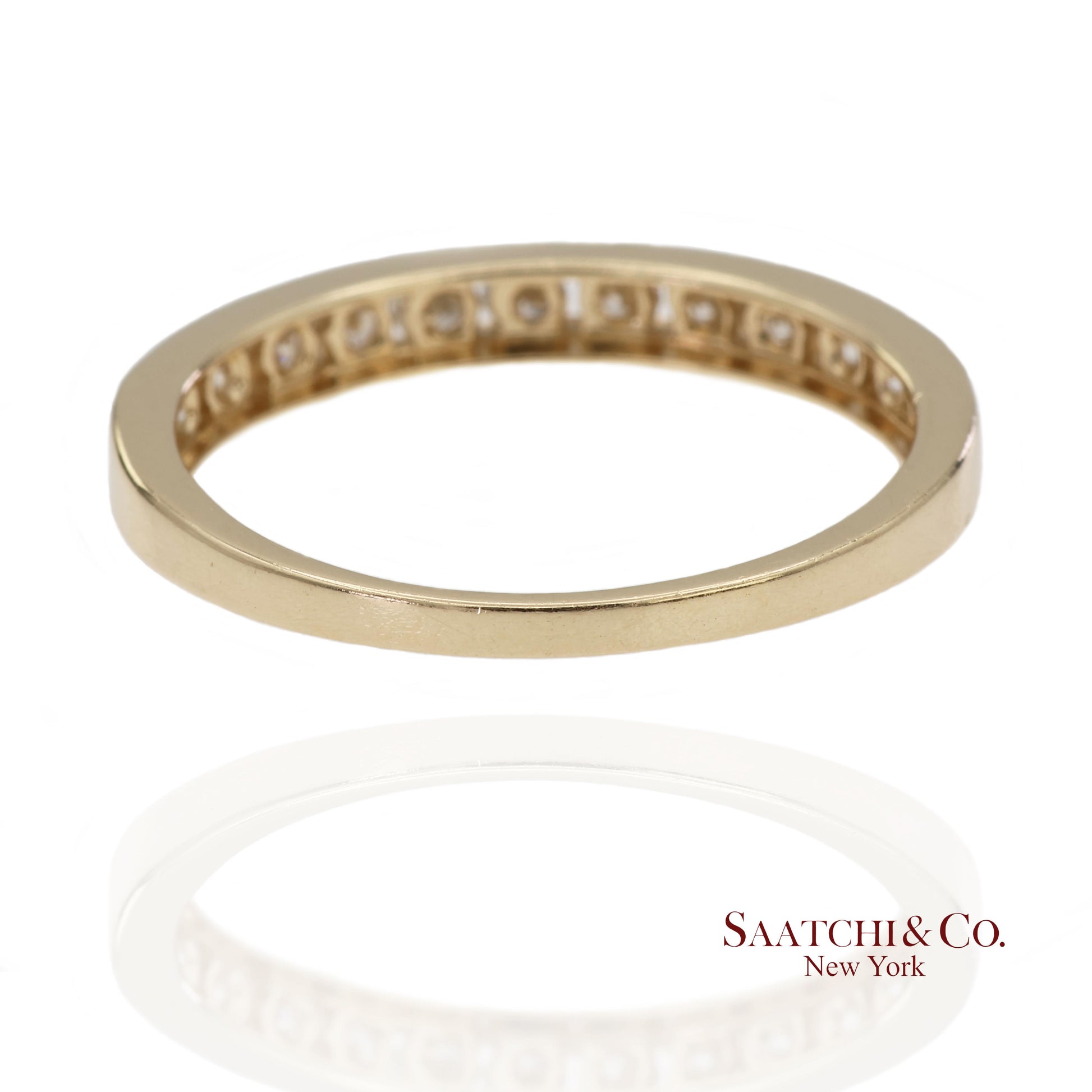 14K 585 Solid Yellow Gold Natural Diamond Band Ring