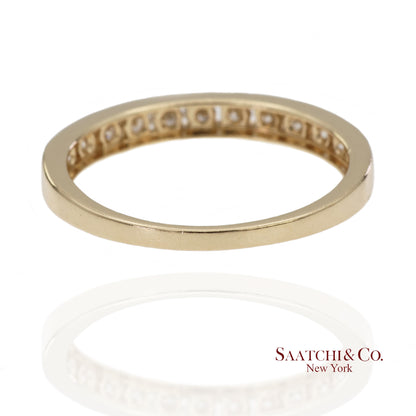 14K 585 Solid Yellow Gold Natural Diamond Band Ring