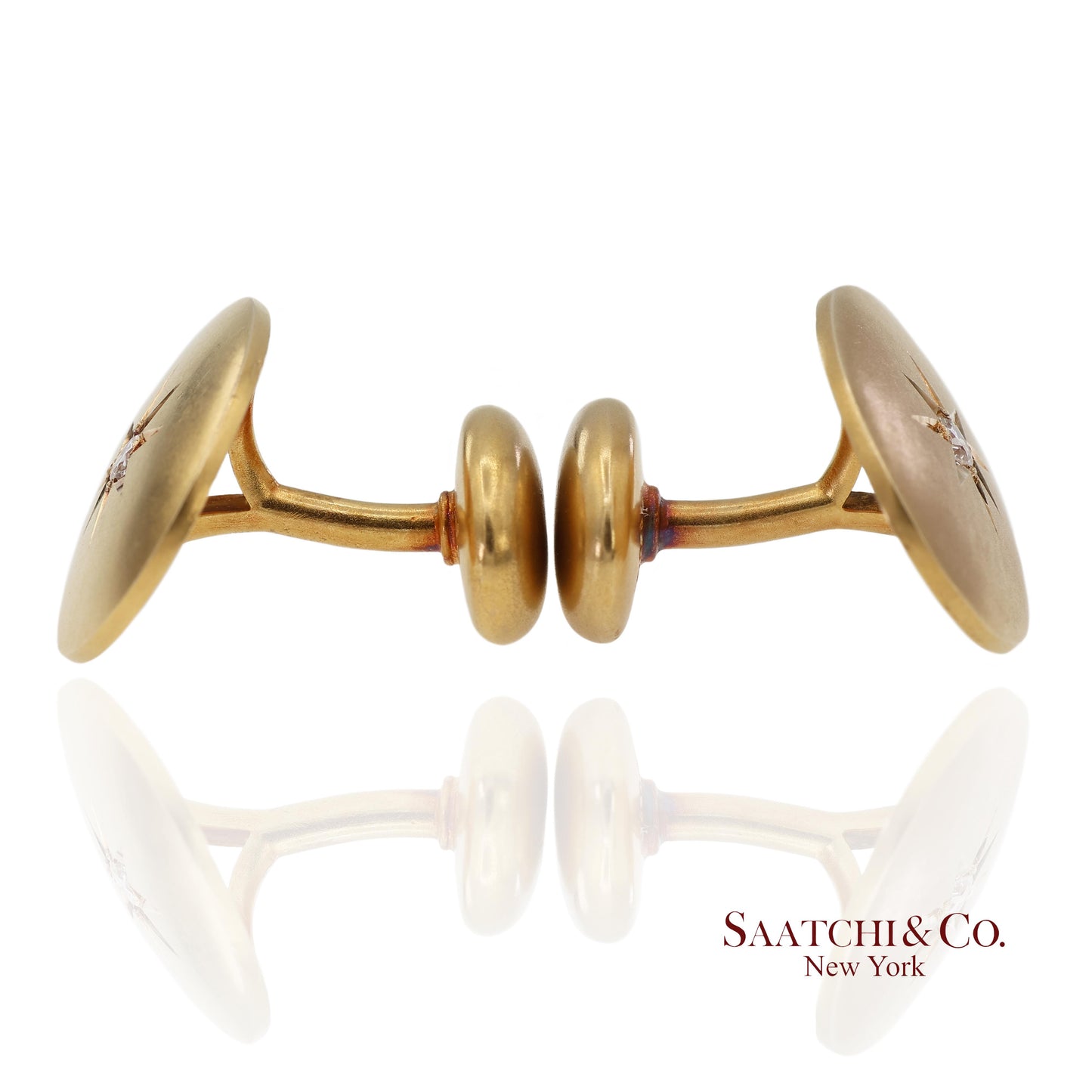 Vintage 14K 585 Solid Yellow Gold Old Cut Natural Diamond Cufflinks