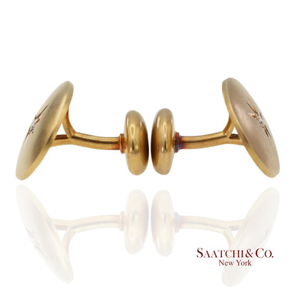 Vintage 14K 585 Solid Yellow Gold Old Cut Natural Diamond Cufflinks