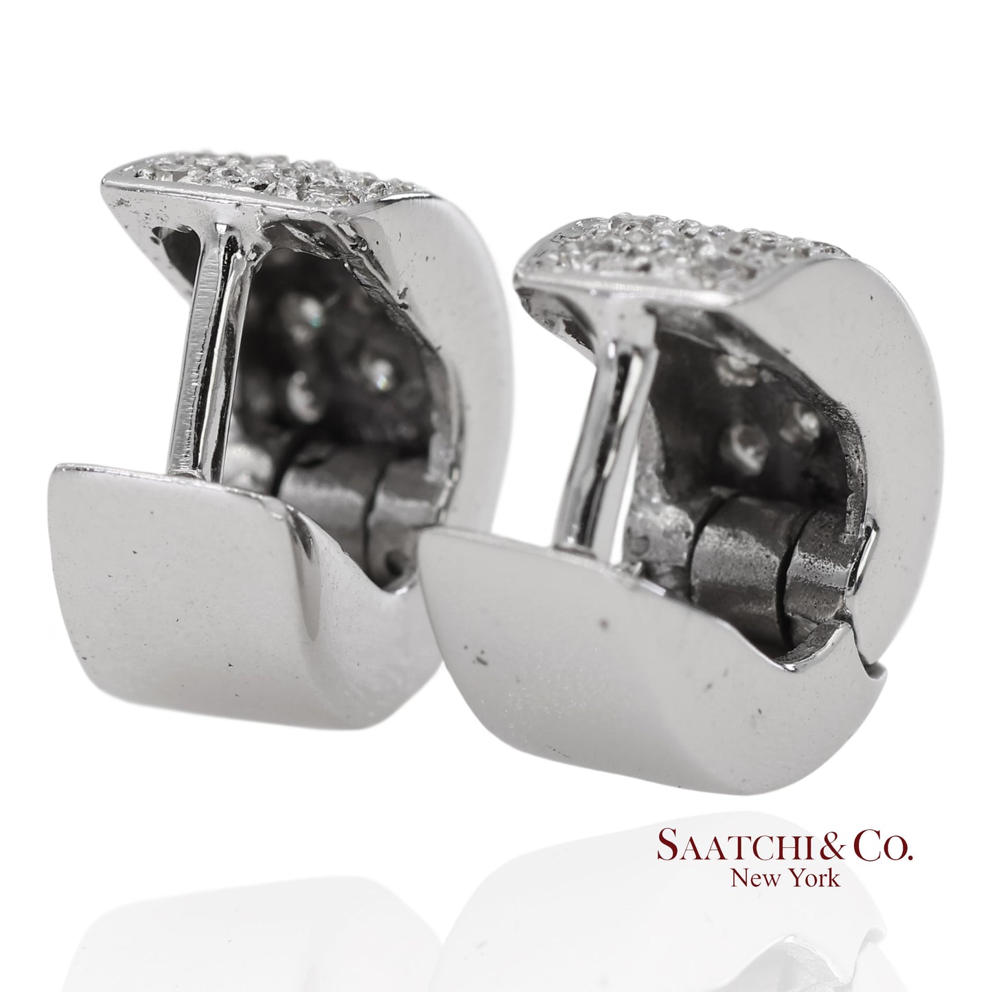 18K 750 Solid White Gold Natural Diamond Huggie Hoop Earrings