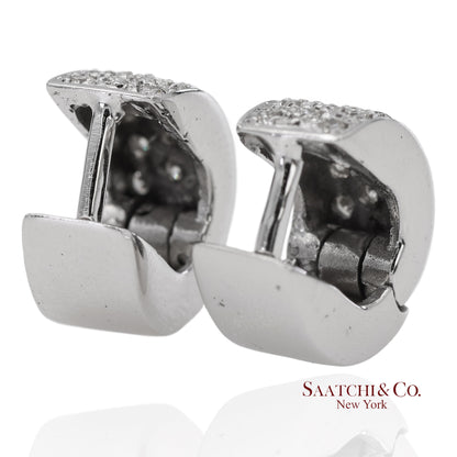 18K 750 Solid White Gold Natural Diamond Huggie Hoop Earrings