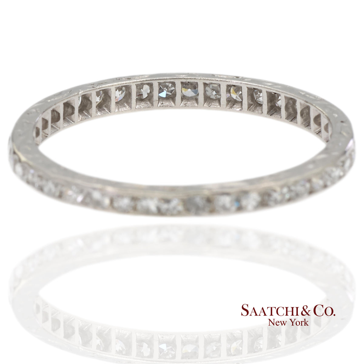 Vintage Platinum 0.60 ct Natural Diamond HandMade Engraved Eternity Band Ring